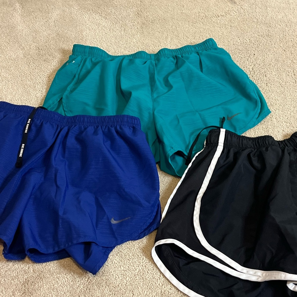 Nike Women's Running Shorts Trio - Teal, Royal Blue, Black small